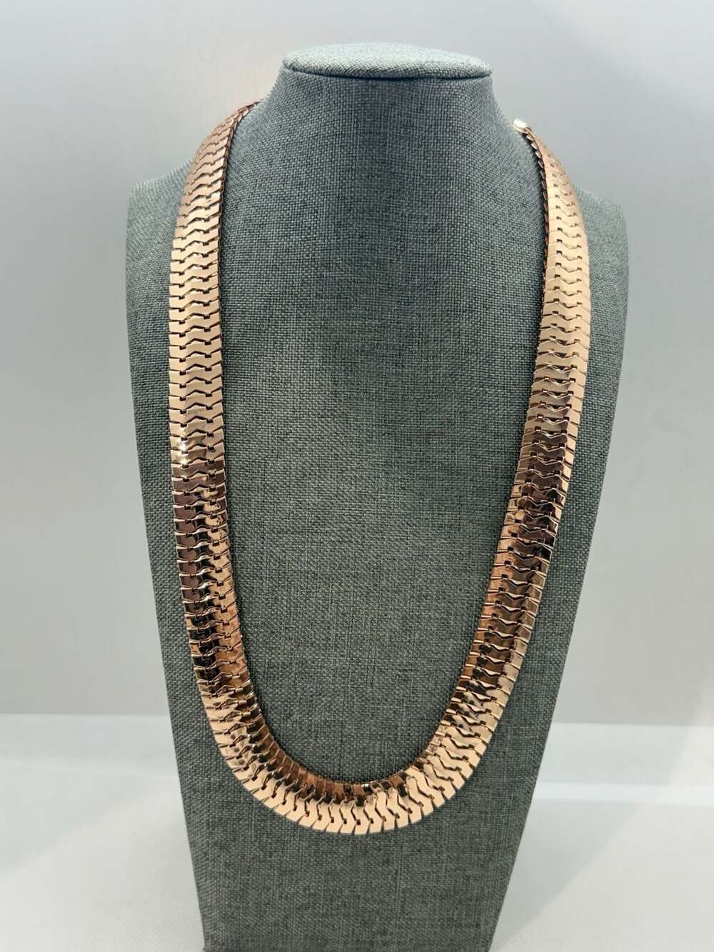 Rose Gold-Tone 22” Herringbone Chain Necklace – Wide Statement Necklace
